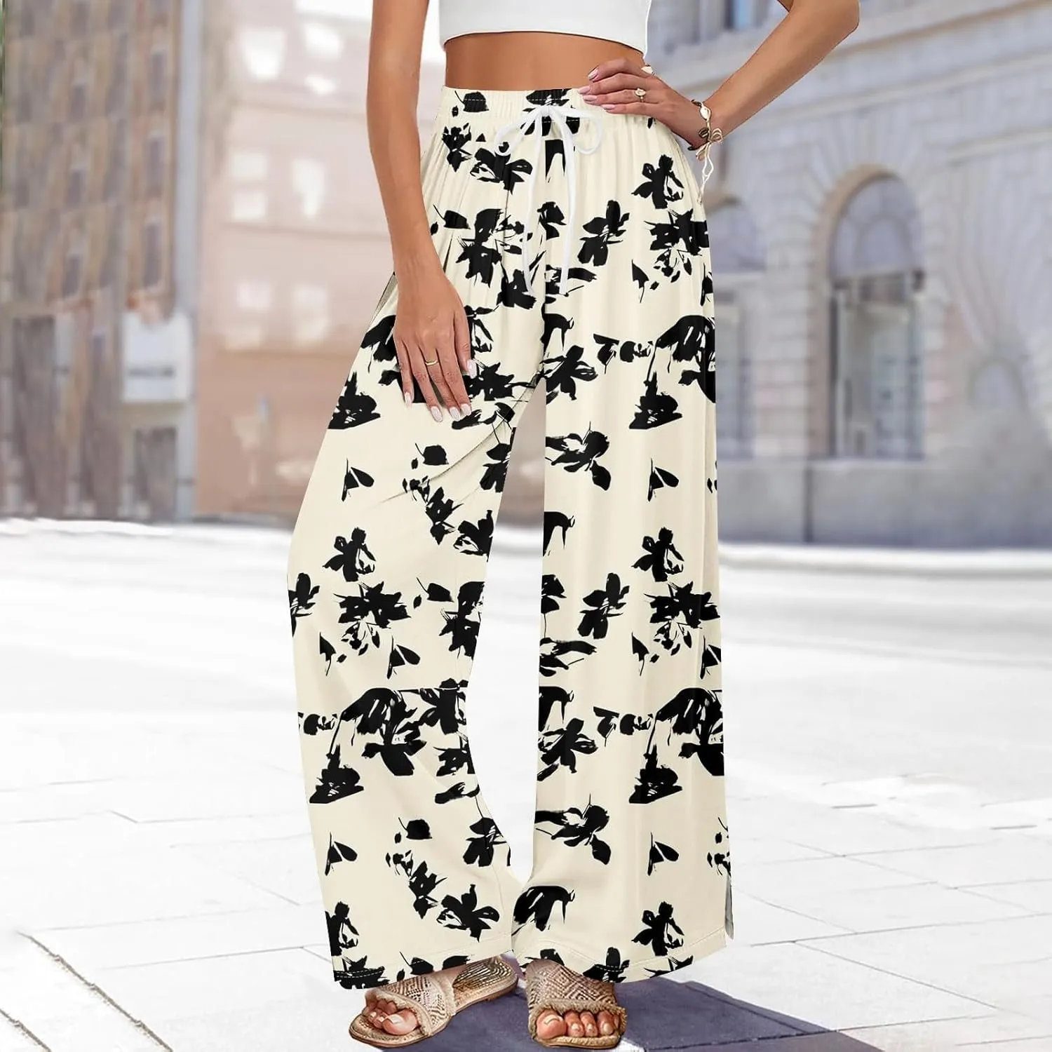 Womens Palazzo Pants Summer Boho Wide Leg Trousers Petite Casual High Waist Flowy Pant 2025 Beach Vacation Outfits