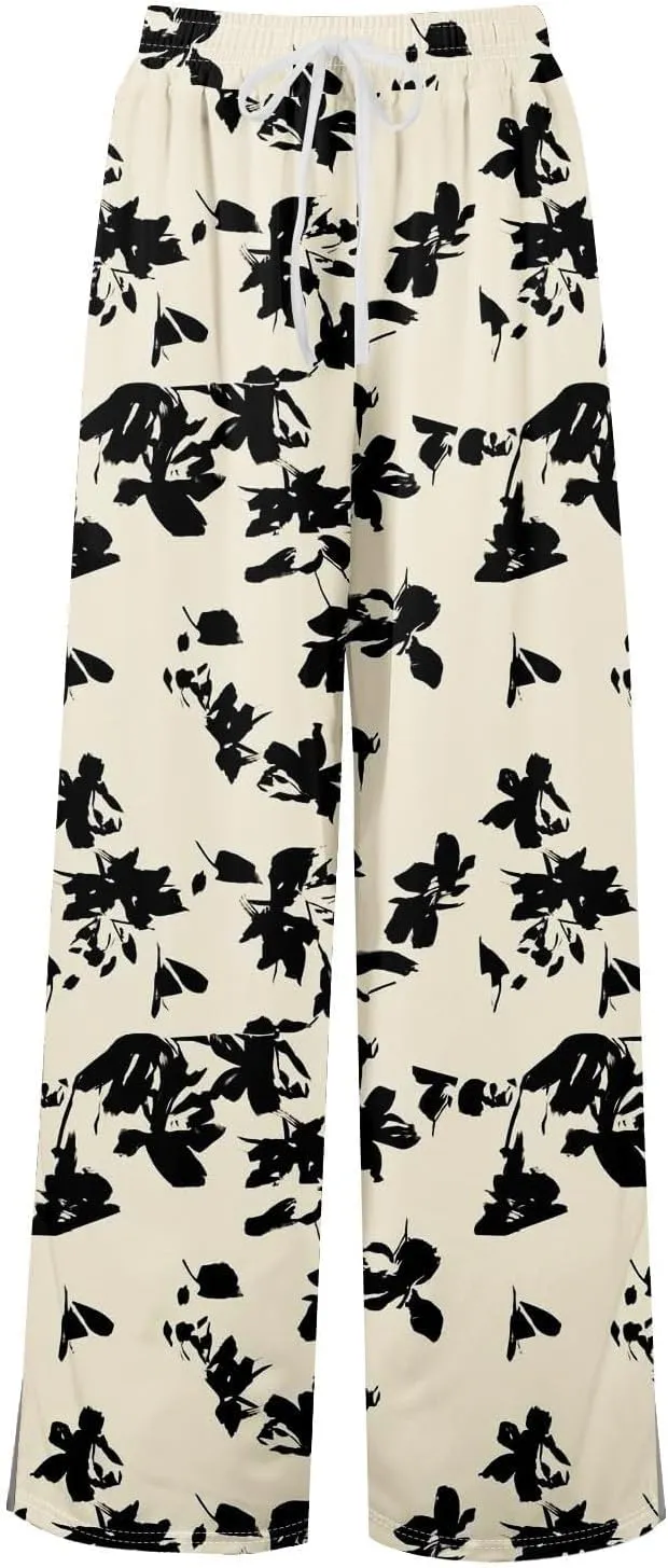 Womens Palazzo Pants Summer Boho Wide Leg Trousers Petite Casual High Waist Flowy Pant 2025 Beach Vacation Outfits