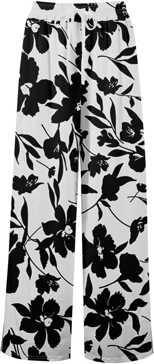 Womens Palazzo Pants Summer Boho Wide Leg Trousers Petite Casual High Waist Flowy Pant 2025 Beach Vacation Outfits