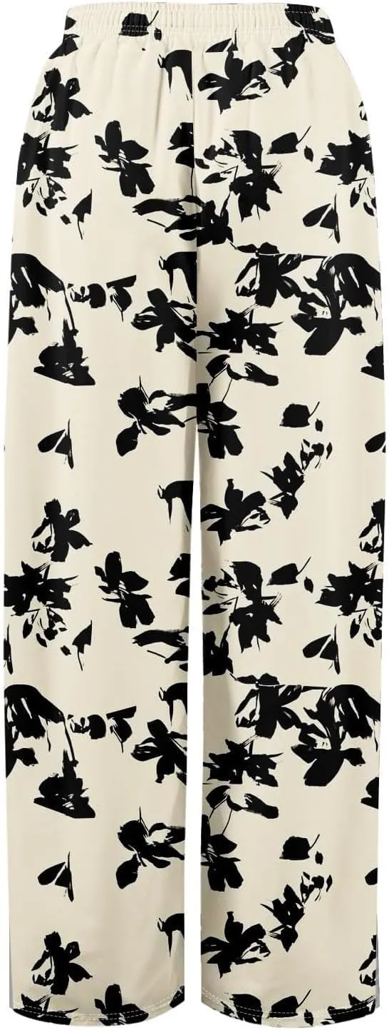 Womens Palazzo Pants Summer Boho Wide Leg Trousers Petite Casual High Waist Flowy Pant 2025 Beach Vacation Outfits