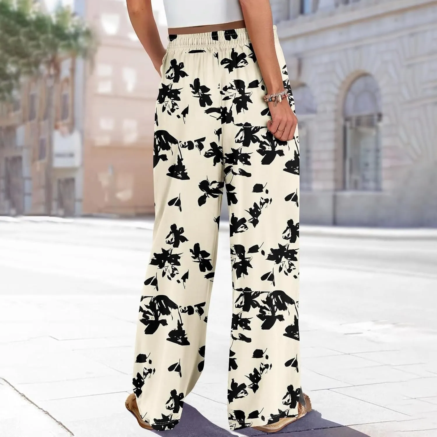Womens Palazzo Pants Summer Boho Wide Leg Trousers Petite Casual High Waist Flowy Pant 2025 Beach Vacation Outfits