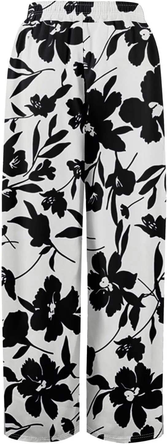 Womens Palazzo Pants Summer Boho Wide Leg Trousers Petite Casual High Waist Flowy Pant 2025 Beach Vacation Outfits