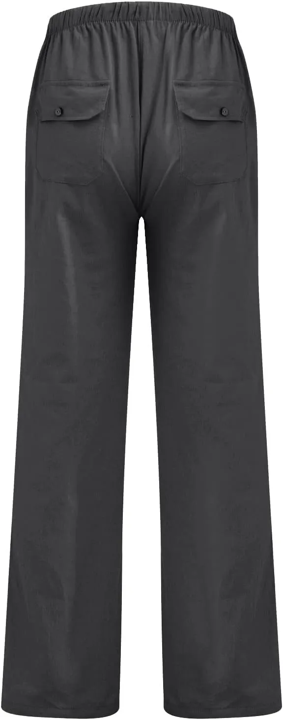Women's Wide Leg Trousers Fashion Casual Cotton Hemp Drawstring Solid Color Beach Trousers Pants Dress