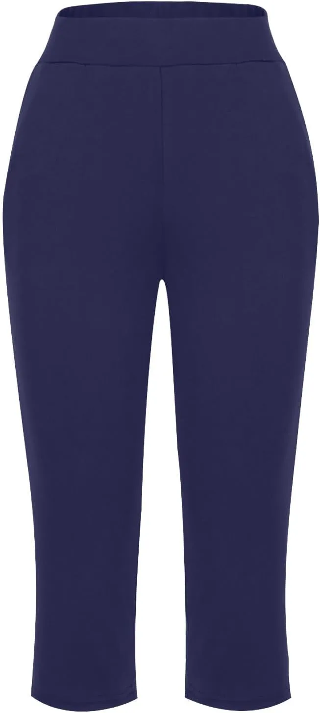 Womens Yoga Capri Pants Elastic Waisted Pants High Waisted Stretch Pants Casual Lounge Pants Summer Lightweight Pants