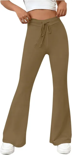 Women's Yoga Pants High Waisted Flare Pants Bell Bottom Leggings Drawstring Lounge Pants Comfy Casual Pants Gym Pants